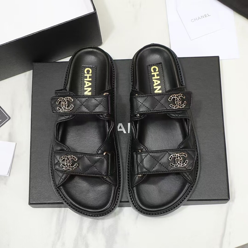Chanel Double Strap CC Logo Slide Sandals